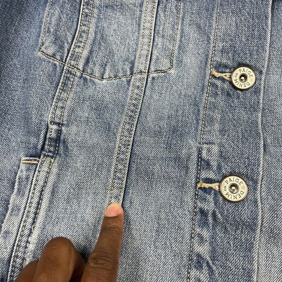 PAIGE Womens Denim Jean Jacket Blue Street Layer Distressed Button Front SMALL - Picture 11 of 11
